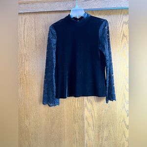 Vince Camuto Black Velvet Lace Sleeve Blouse